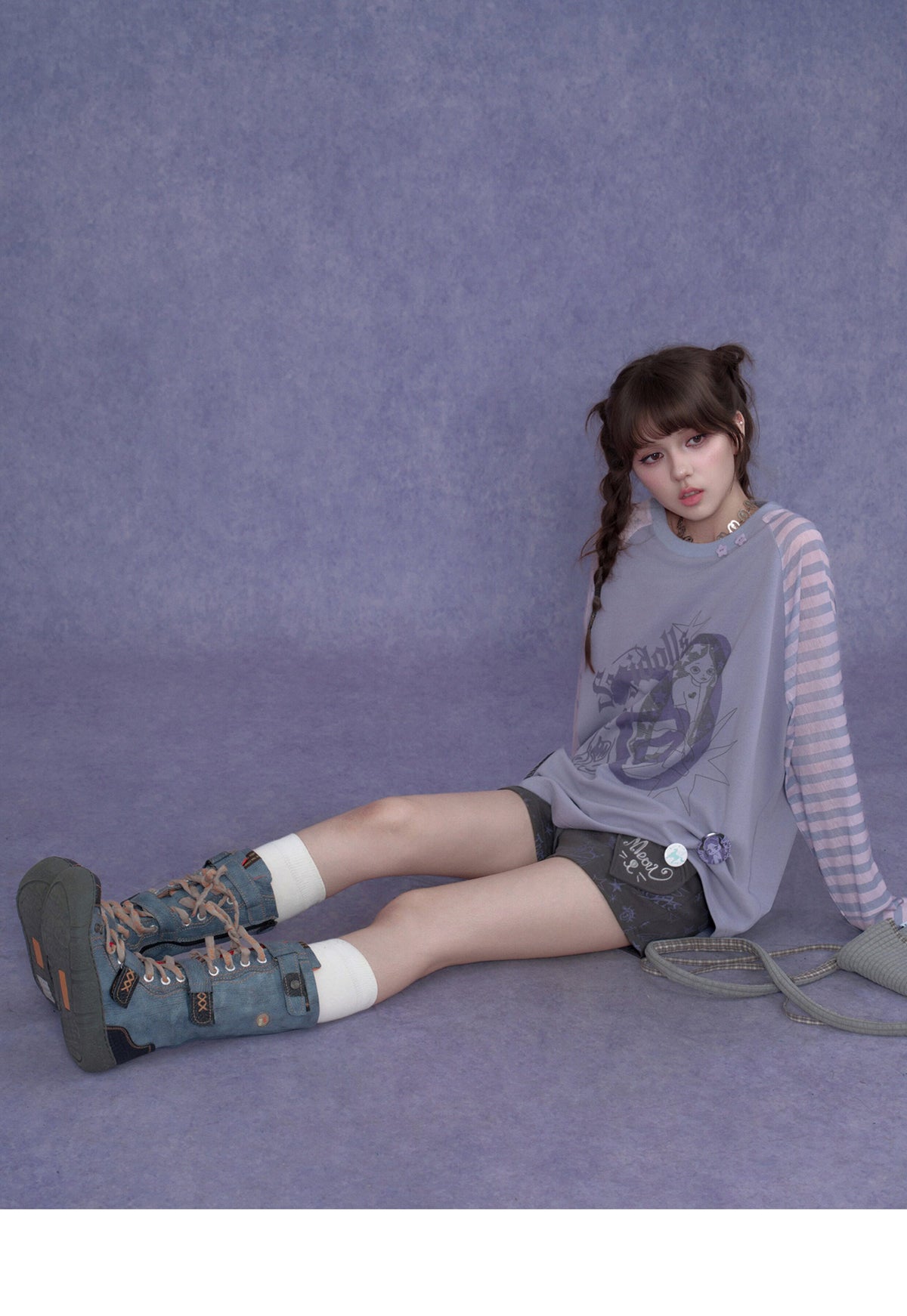 Lavender Star Stripe Raglan Graphic Long-Sleeve Tee