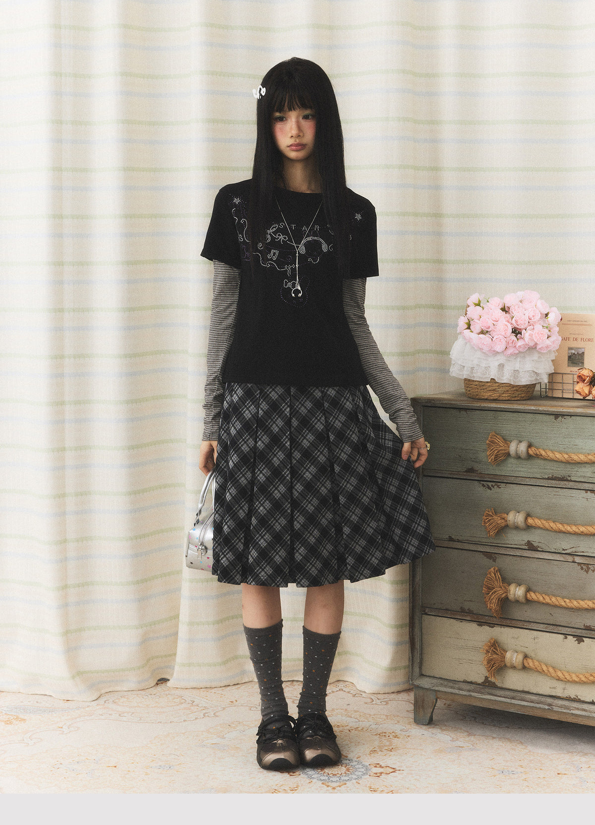 Vintage Plaid Pleated Midi Skirt
