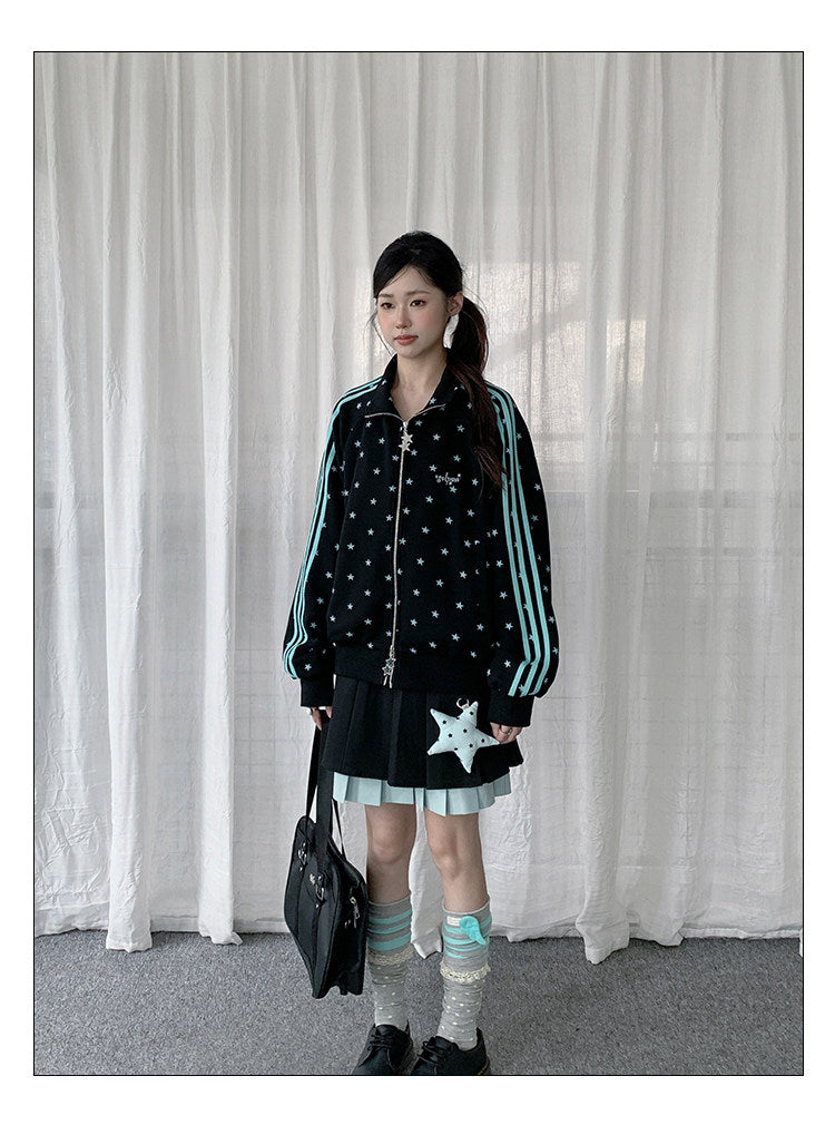 Star Print Double-Zip Track Jacket