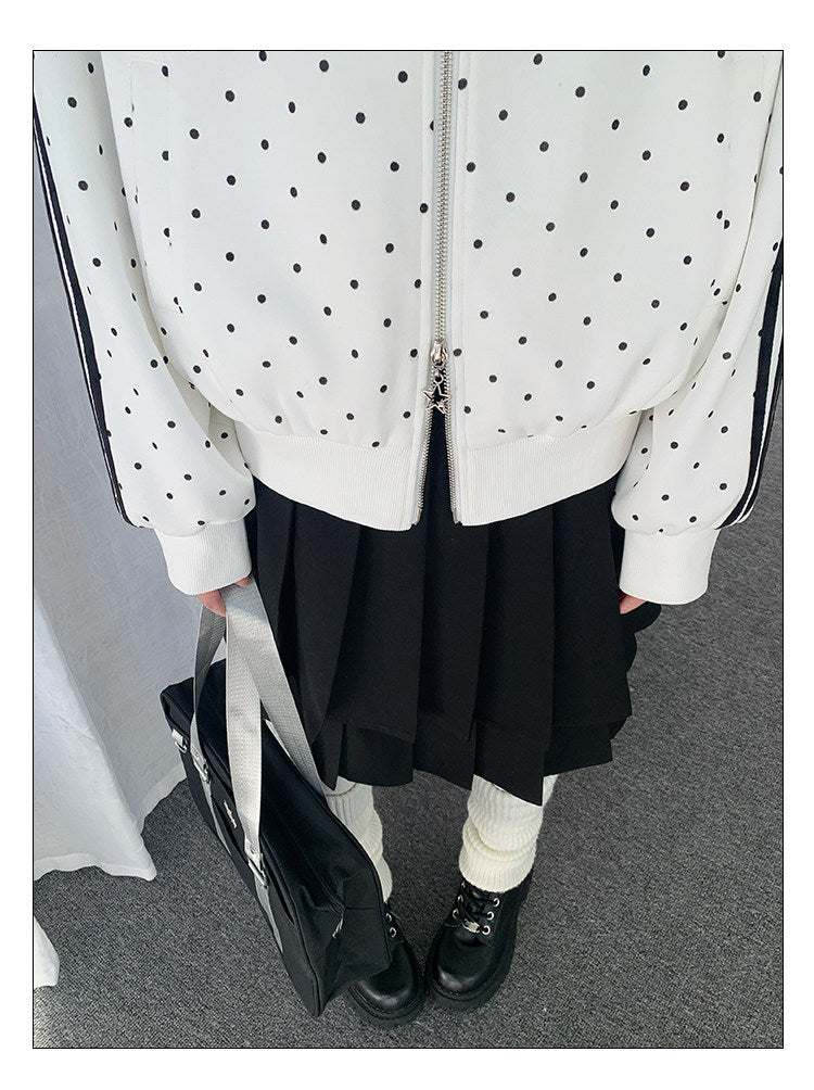 Polka Dot Contrast-Stripe Track Jacket