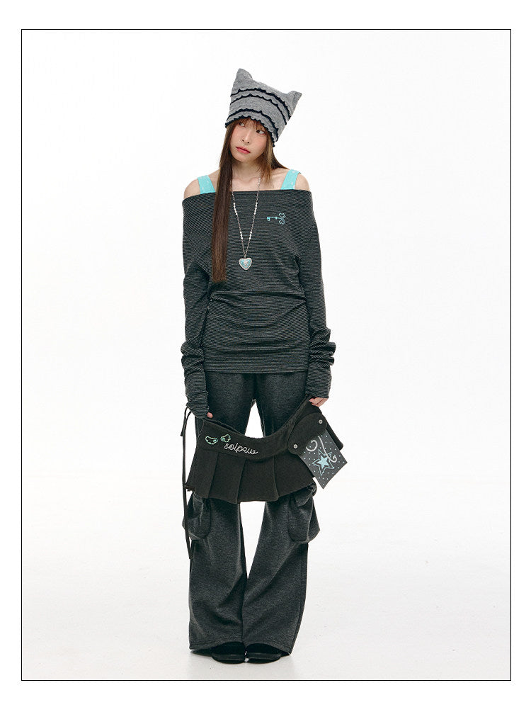 Star Pocket Pleated Layering Wrap Skirt