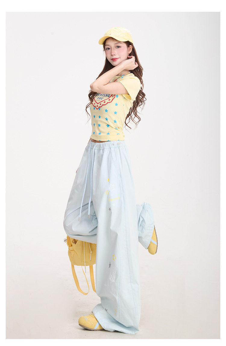 Dreams Star Baby Tee & Light Blue Wide-Leg Pants