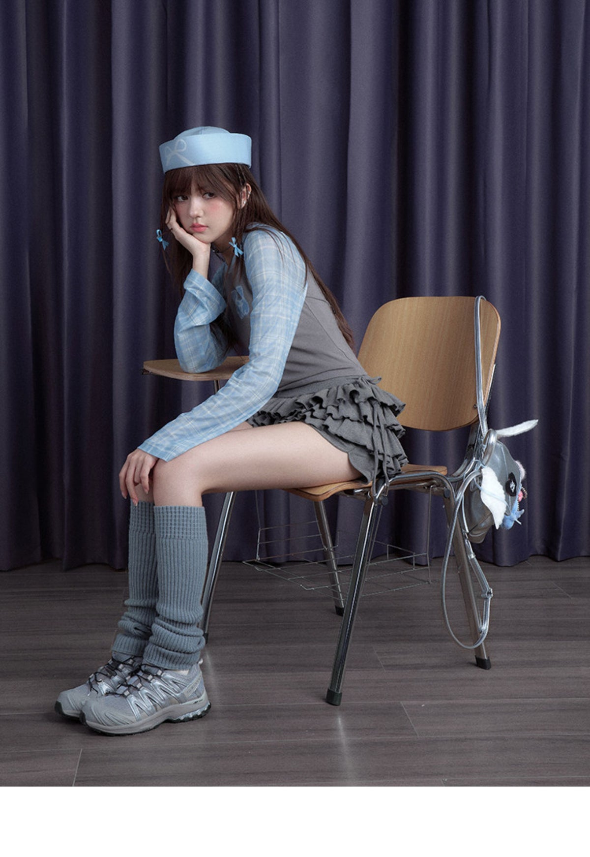 Charcoal Tiered Ruffle Side-Tie Skort