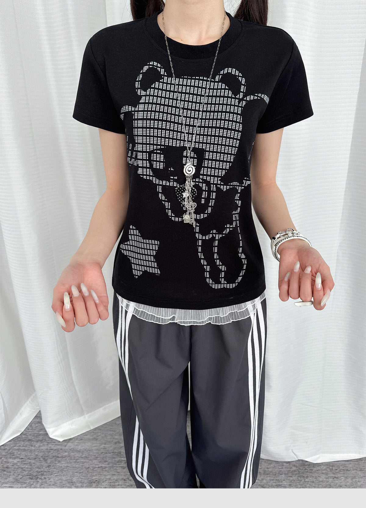 Pixel Teddy Graphic Fitted Tee