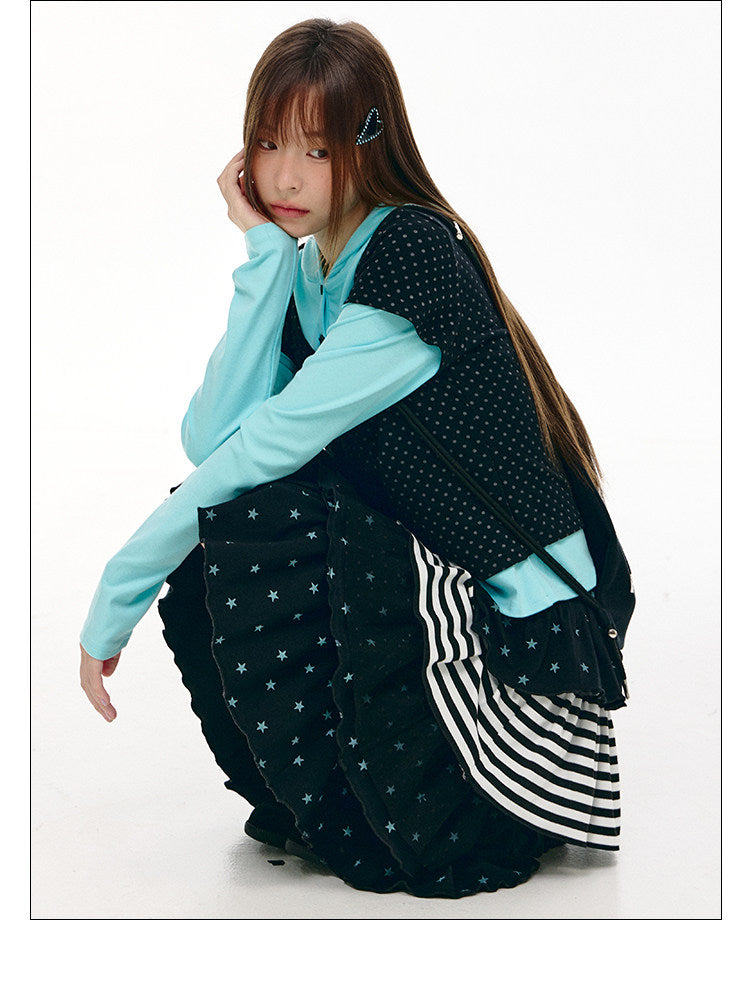 Star Stripe Tiered Ruffle Midi Skirt