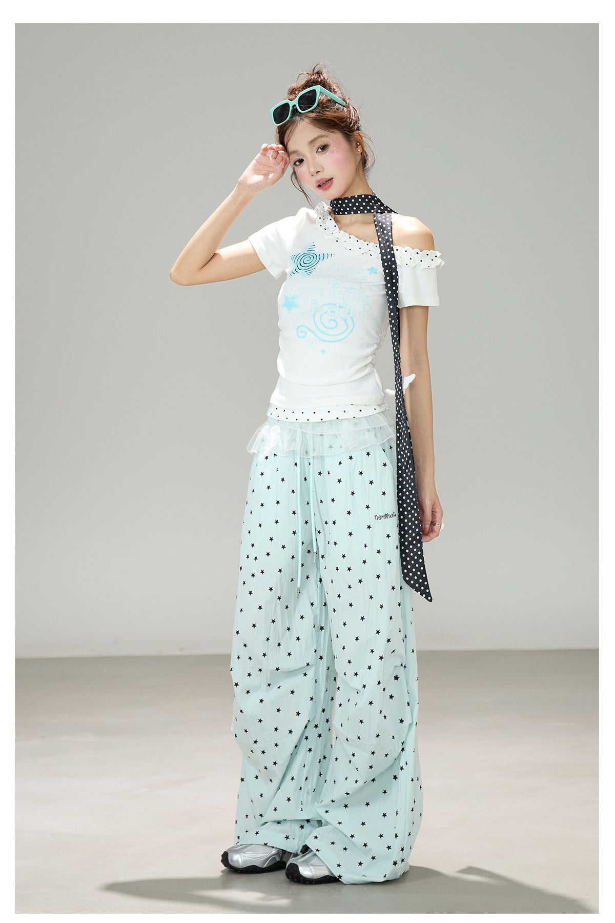 Light Blue Star Wide Leg Pants