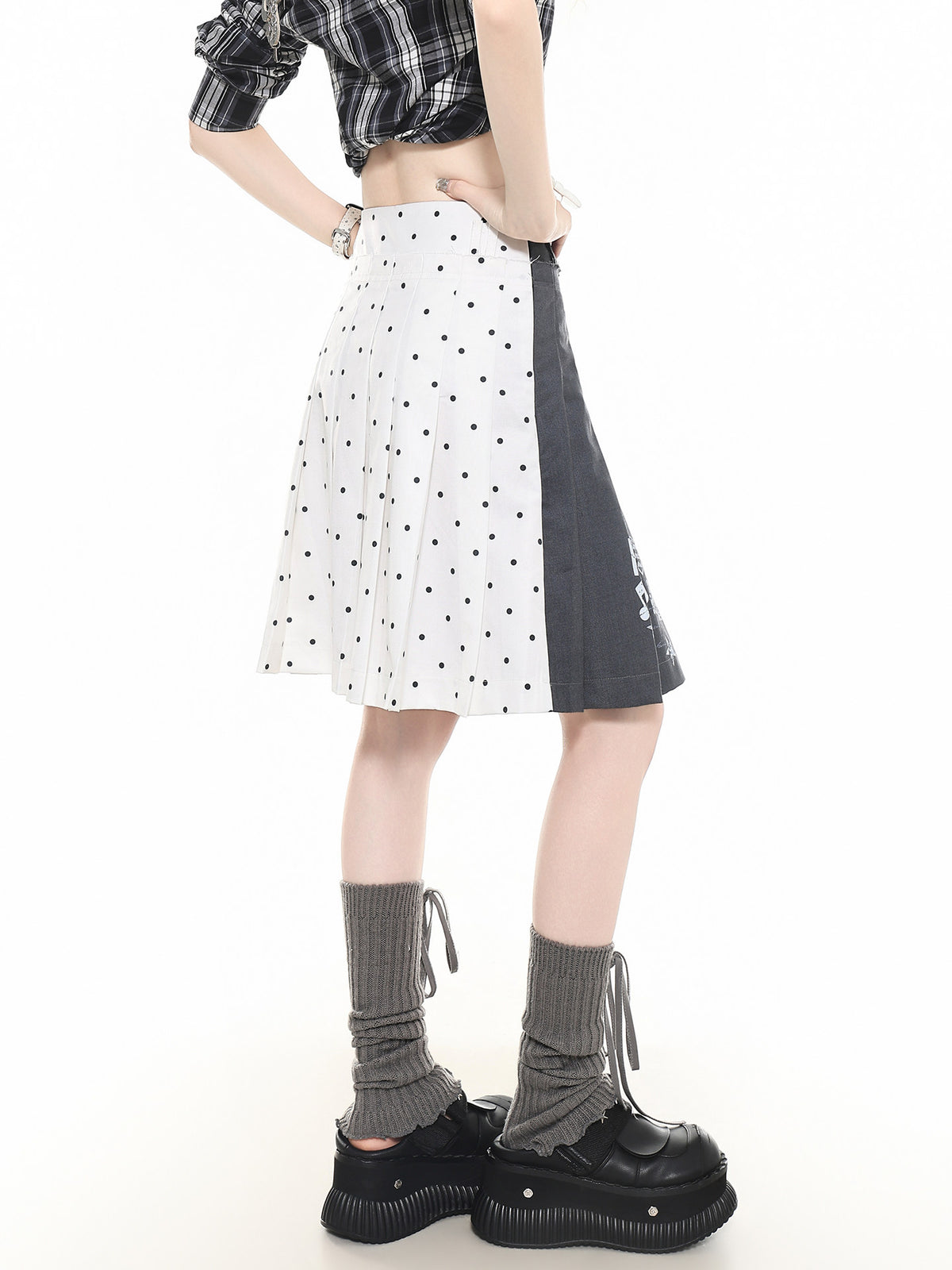 Reversible Star Polka-Dot Pleated Midi Skirt