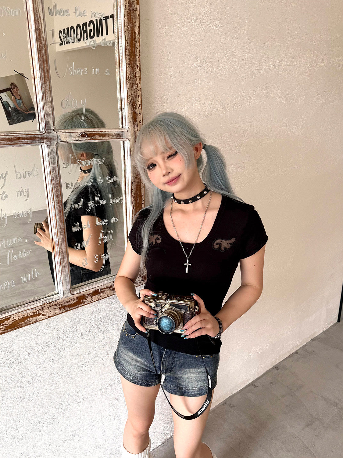 Vintage Washed Studded Denim Shorts