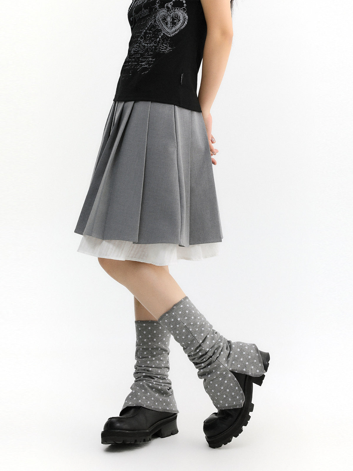 Layered Pleated Suit Midi Skirt