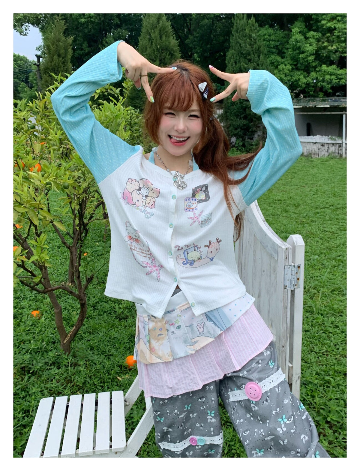 Pink Cat Double-Layer Layering Skirt