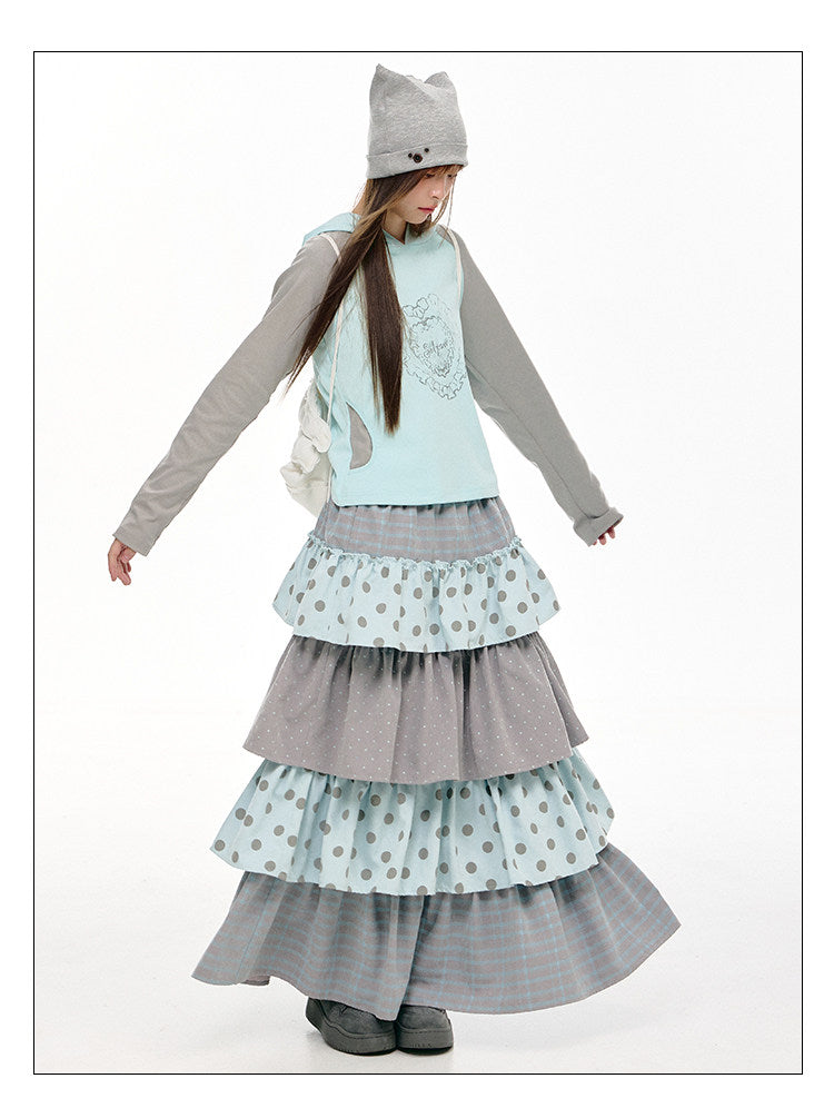 Mint Heart Contrast Hooded Long Sleeve Top