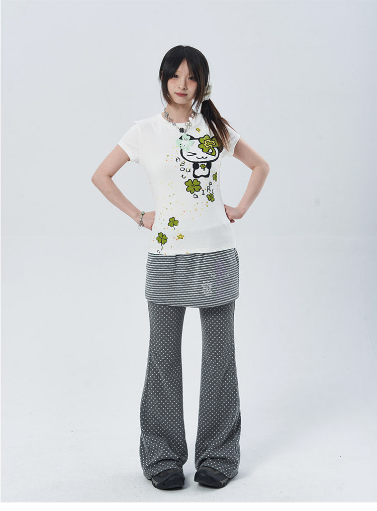 Polka Dot Layered Flare Skirt Pants