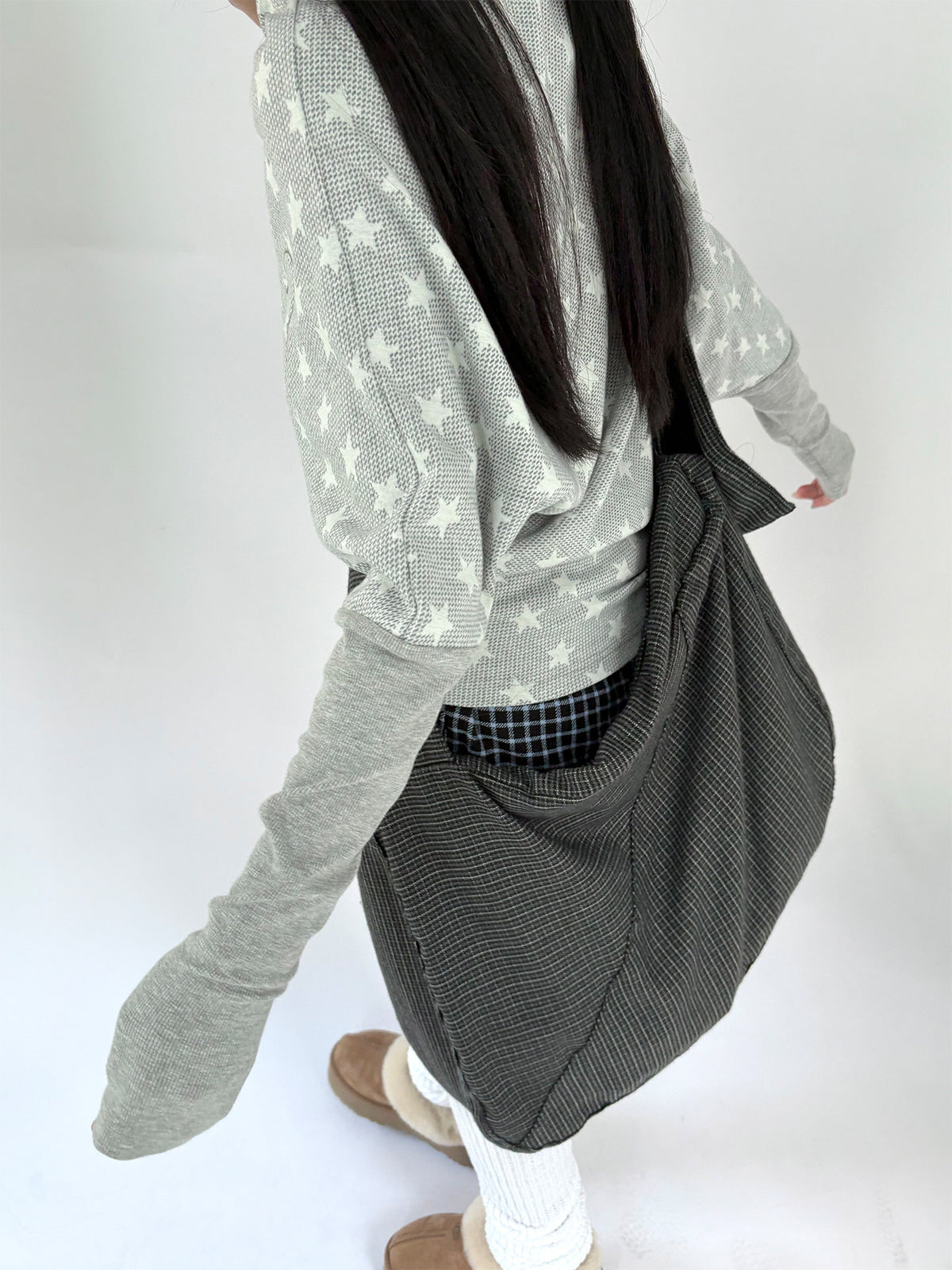 Asymmetric Star Drape Faux-Layer Long Sleeve Top