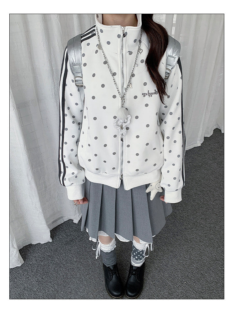 Polka Dot Stripe Zip-Up Track Jacket