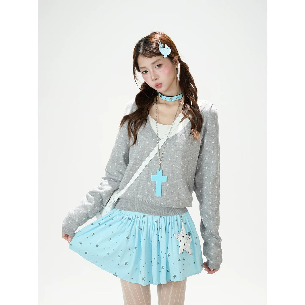 Polka-Dot Hooded Knit Sweater