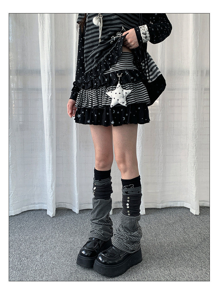 Star Stripe Tiered Ruffle Mini Skirt with Charm