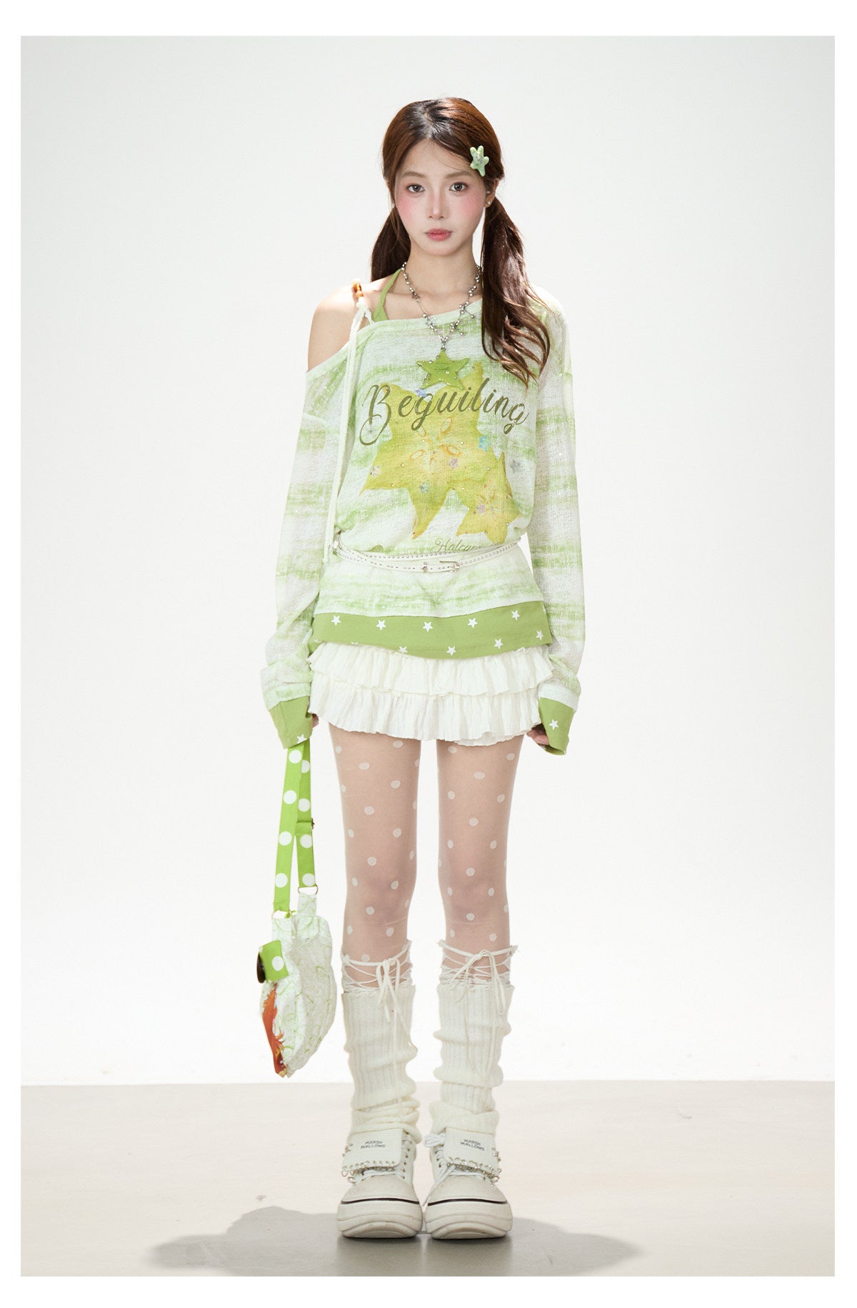 Summer Stripe Graphic Long Sleeve Top & Star Halter Cami