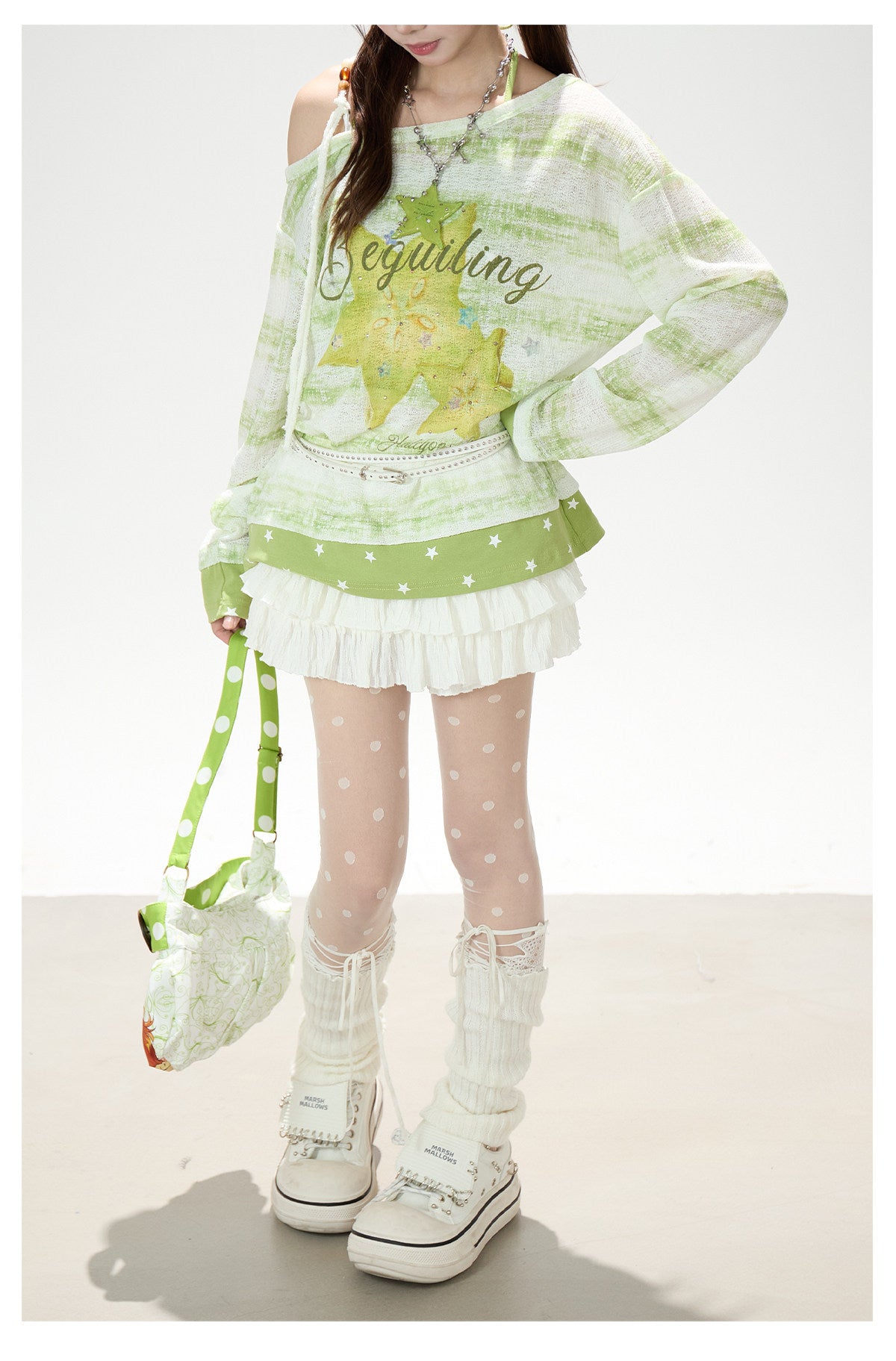 Summer Stripe Graphic Long Sleeve Top & Star Halter Cami