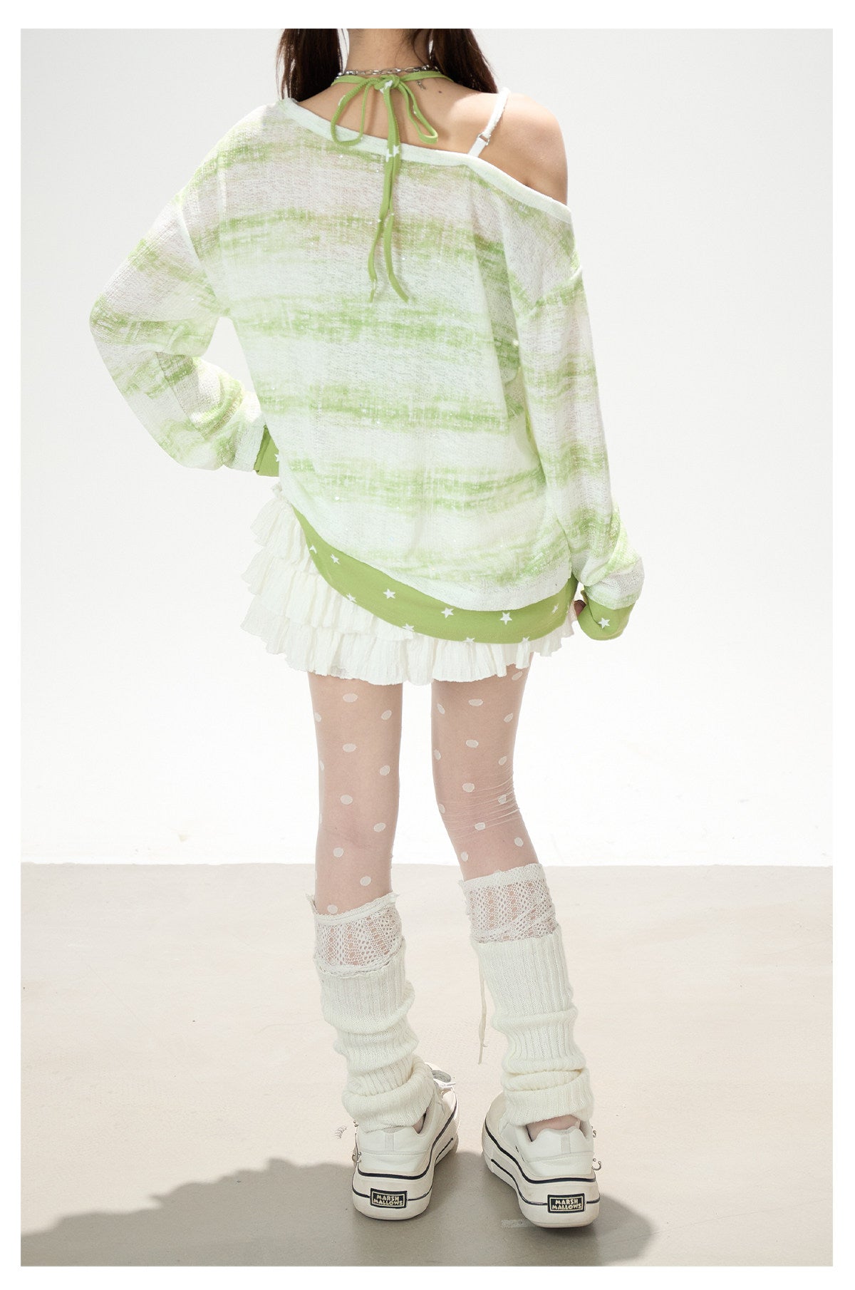 Summer Stripe Graphic Long Sleeve Top & Star Halter Cami