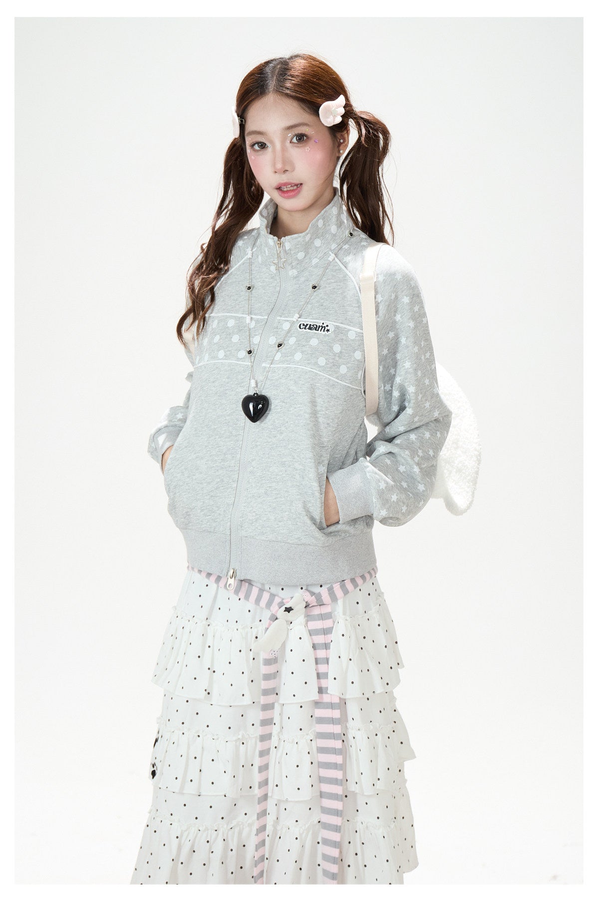 Polka-Dot Star Zip-Up Sweatshirt Jacket