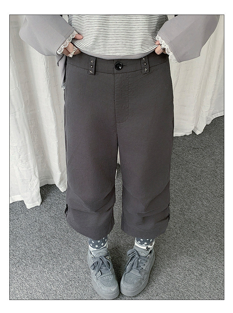 Cuffed Cropped Wide-Leg Pants