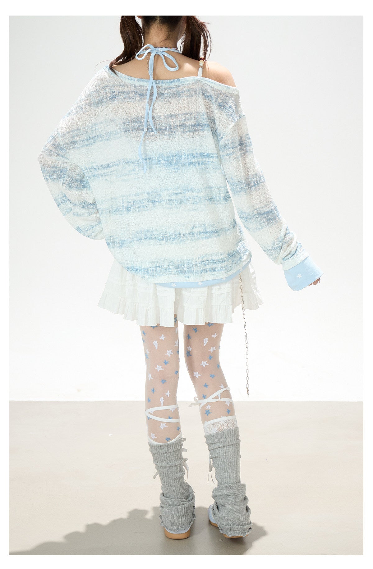 Summer Stripe Graphic Long Sleeve Top & Star Halter Cami