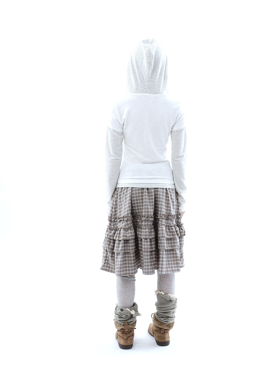 Plaid Ruffle-Tiered Midi Skirt