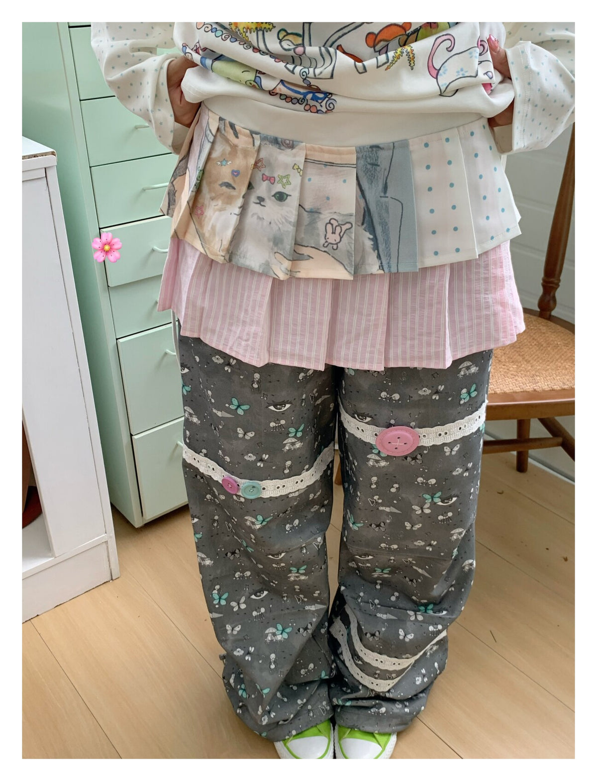 Pink Cat Double-Layer Layering Skirt