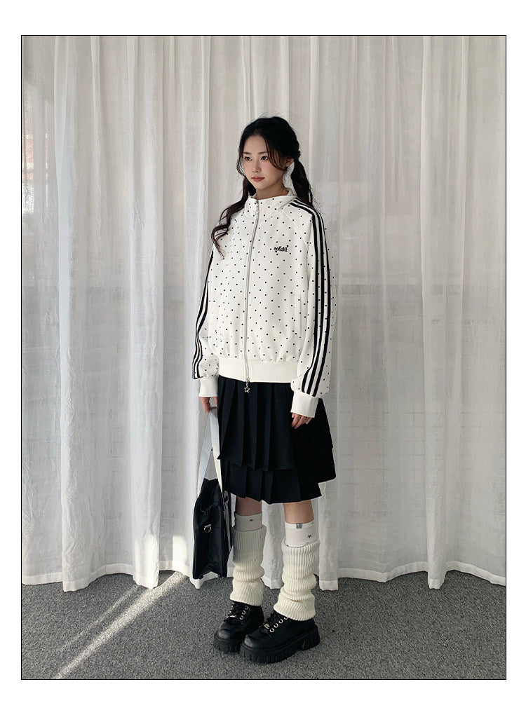 Polka Dot Contrast-Stripe Track Jacket