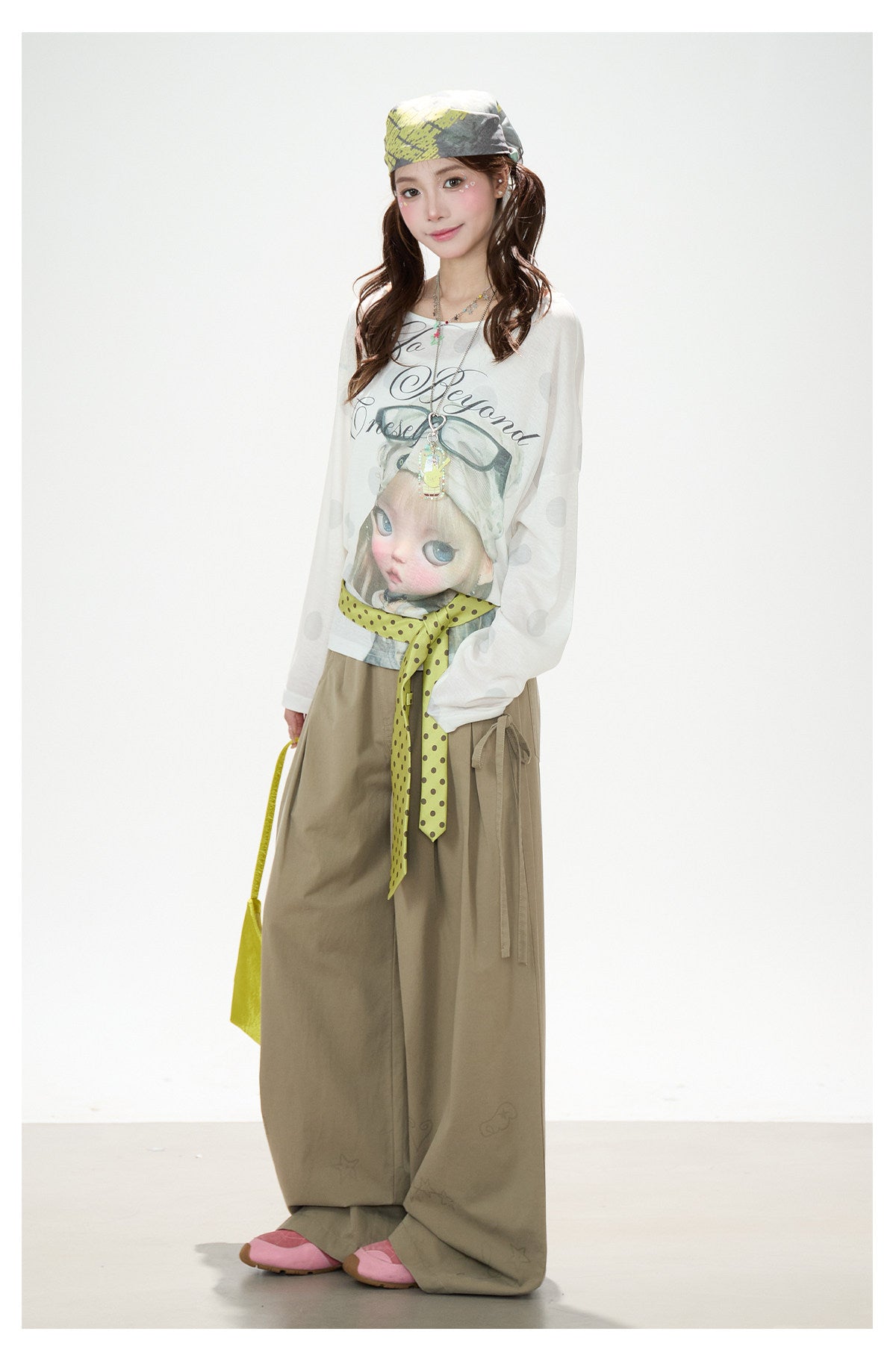 Dreamy Doll Print Oversized Long Sleeve Top