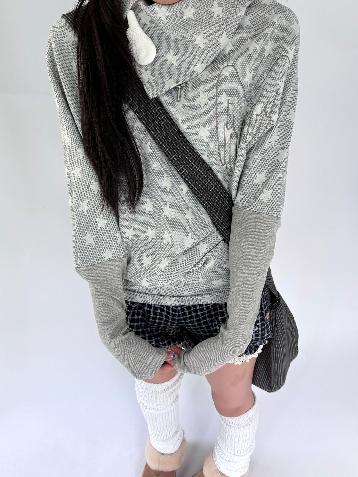 Asymmetric Star Drape Faux-Layer Long Sleeve Top