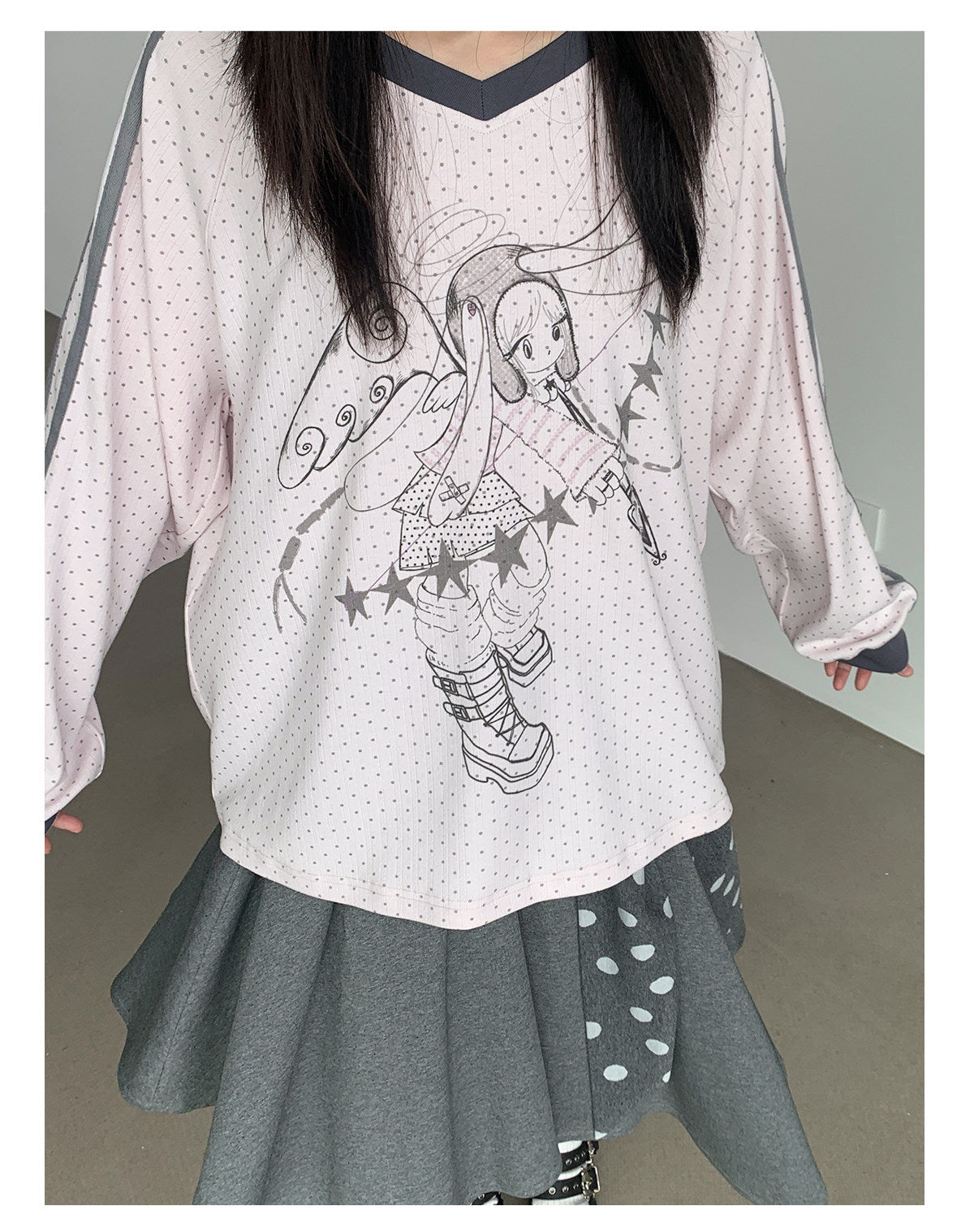 Dreaming Star Girl Oversized Jersey Long-Sleeve Tee