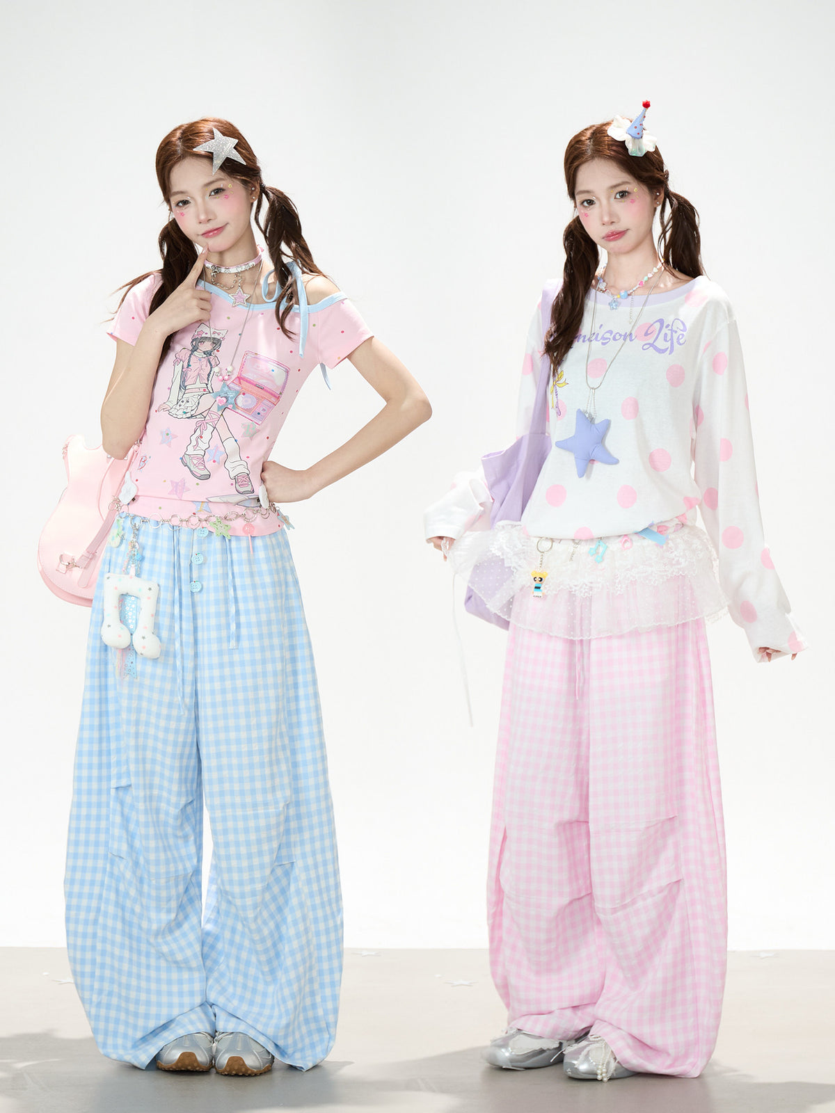 Gingham Oversized Wide-Leg Cargo Pants