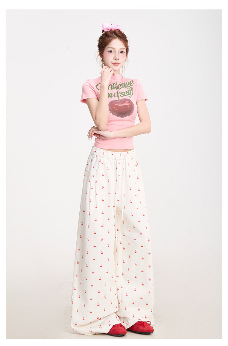 Challenge Yourself Cherry Graphic Baby Tee
