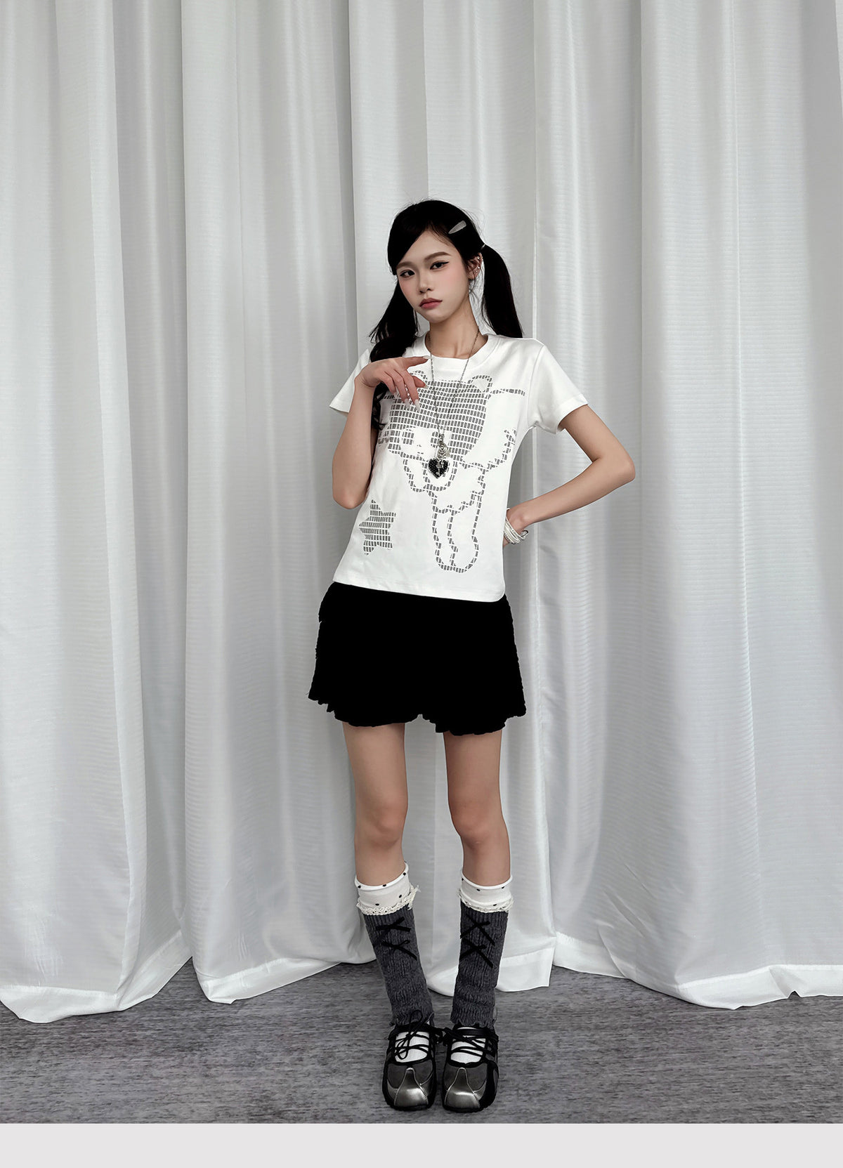 Pixel Teddy Graphic Fitted Tee