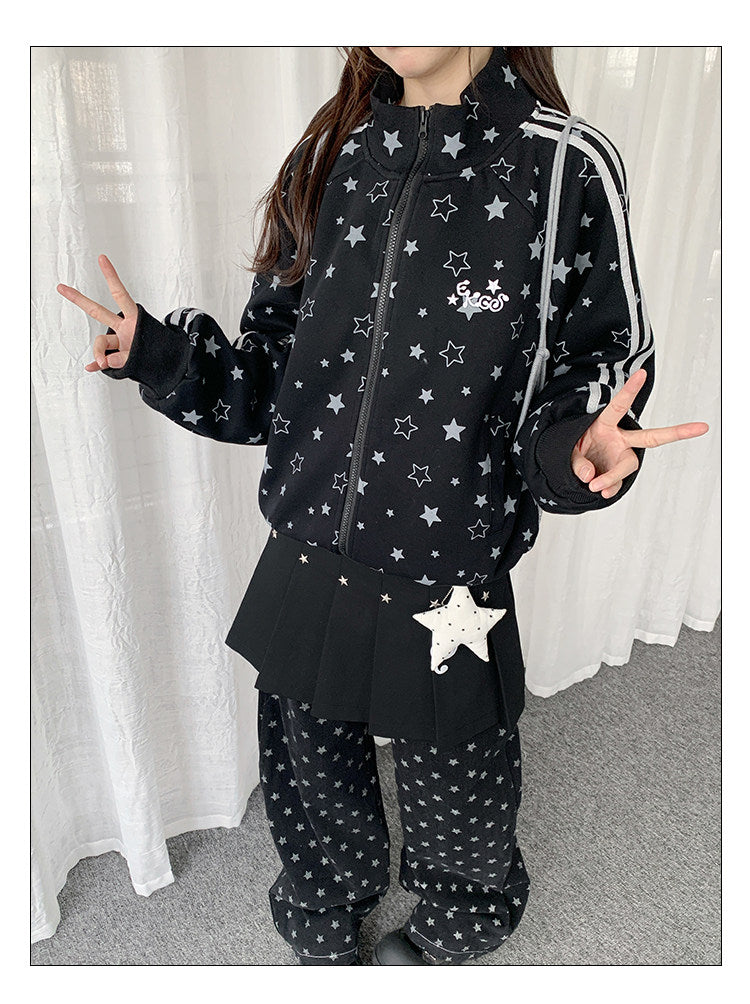 Allover Star Print Track Zip Jacket