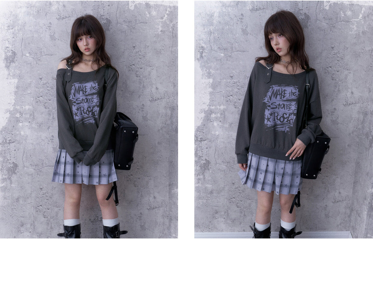 Heart-Strap Graphic Faux-Layered Sweatshirt Dress
