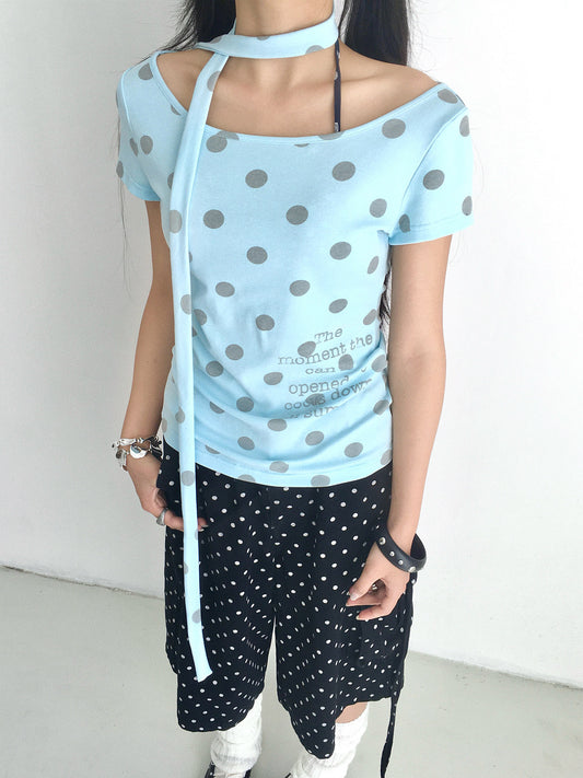 Polka Dot Scarf Short Sleeve Top