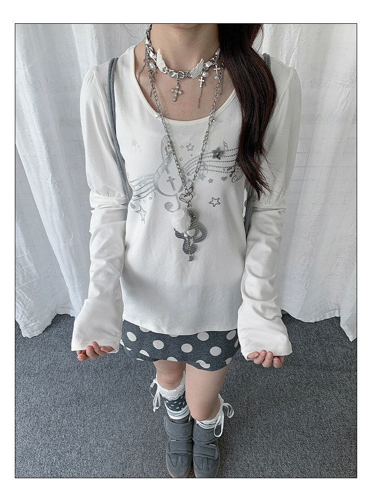 Wish Melody Puff-Sleeve Long Sleeve Top