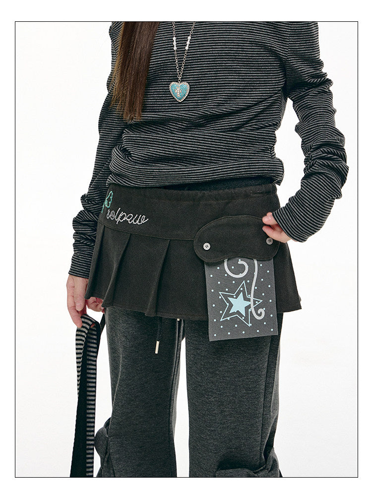 Star Pocket Pleated Layering Wrap Skirt