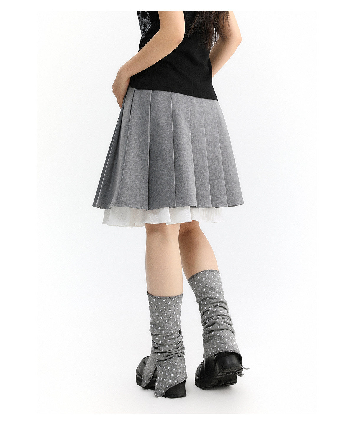 Layered Pleated Suit Midi Skirt