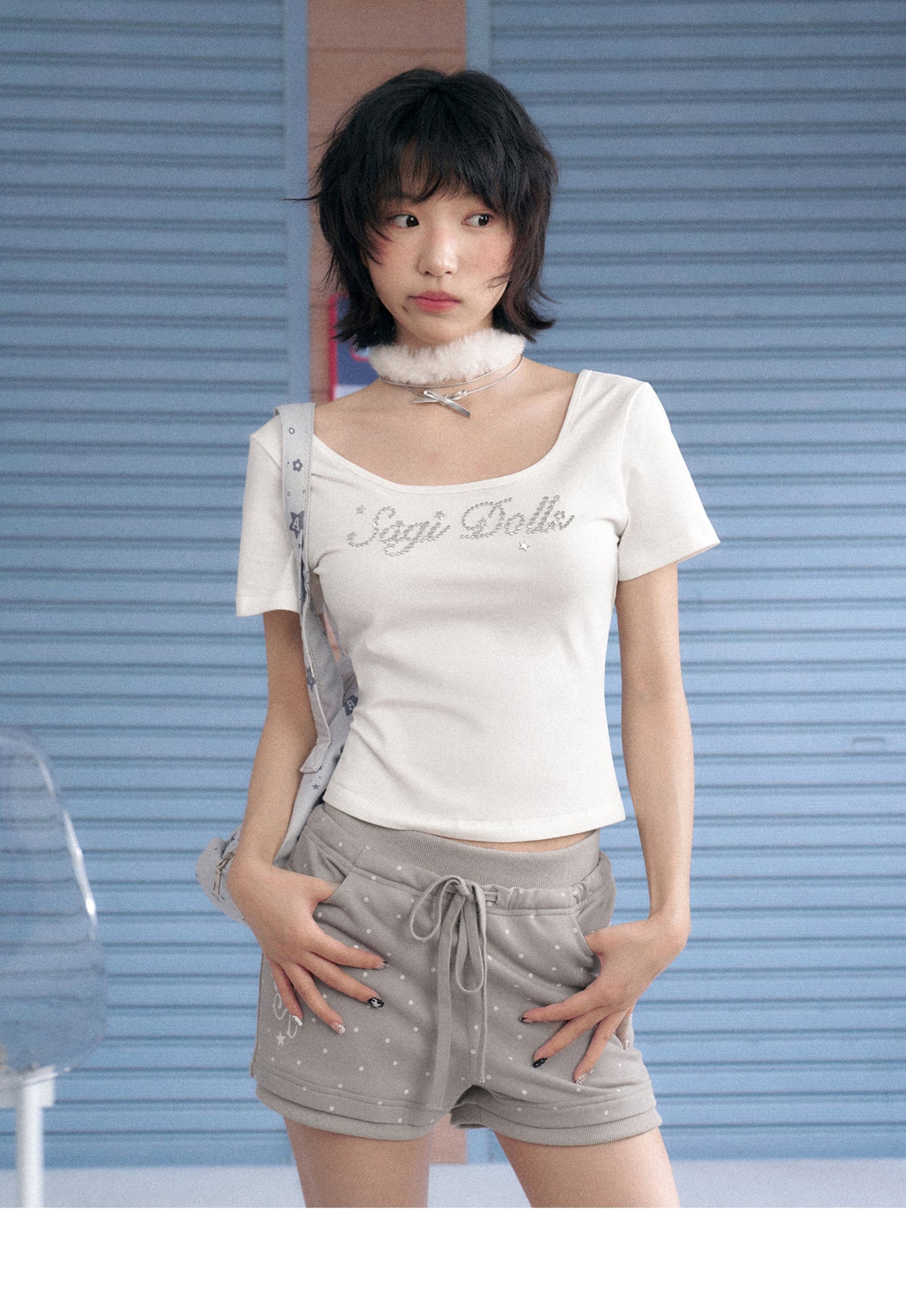 Angel Wing Lace-Up Rhinestone Tee
