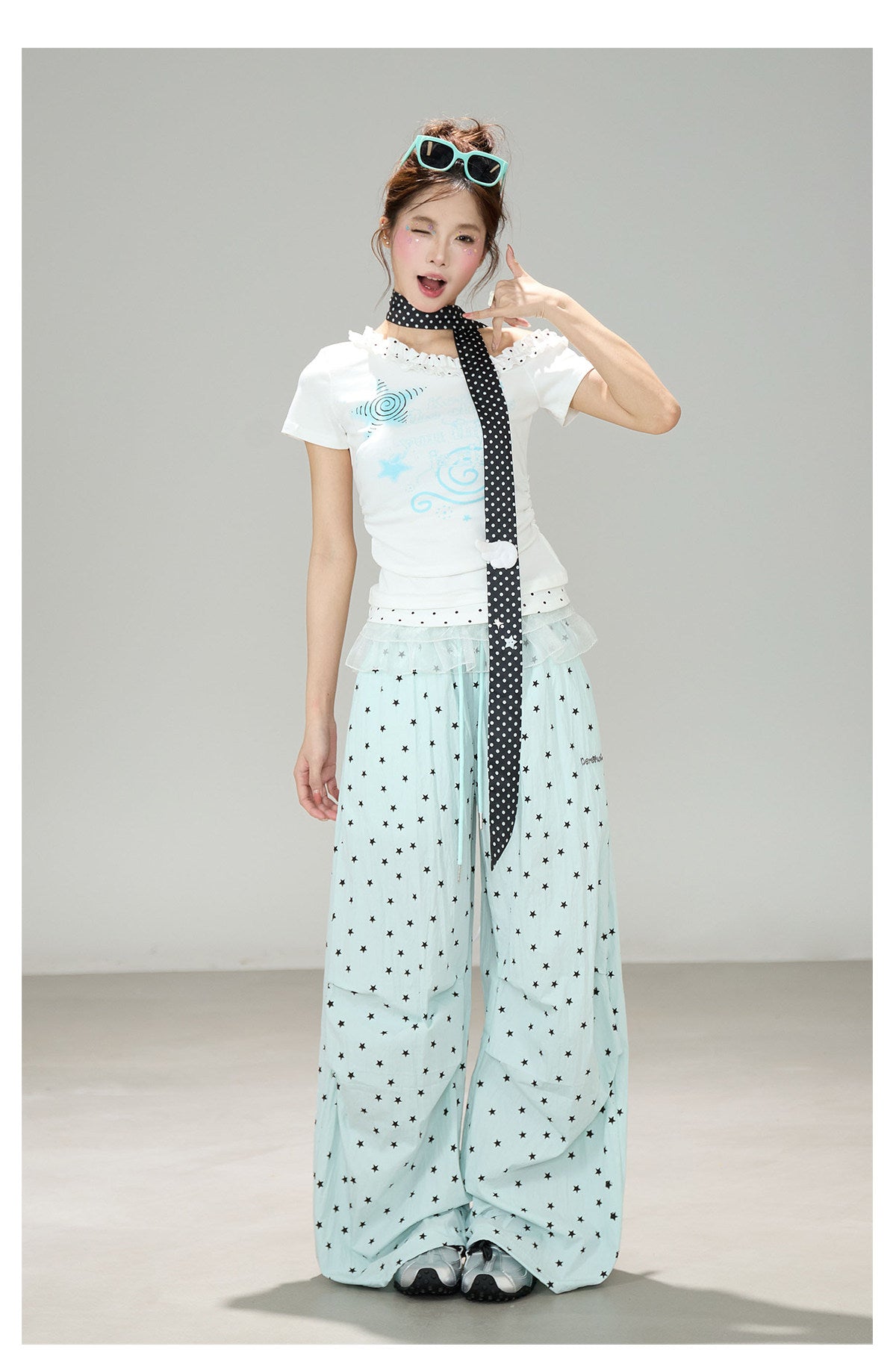 Light Blue Star Wide Leg Pants