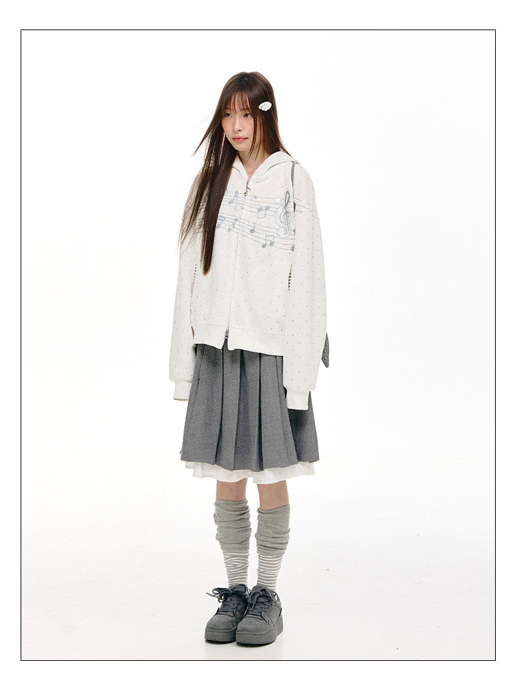 Gray Melody Polka Dot Graphic Zip Hoodie