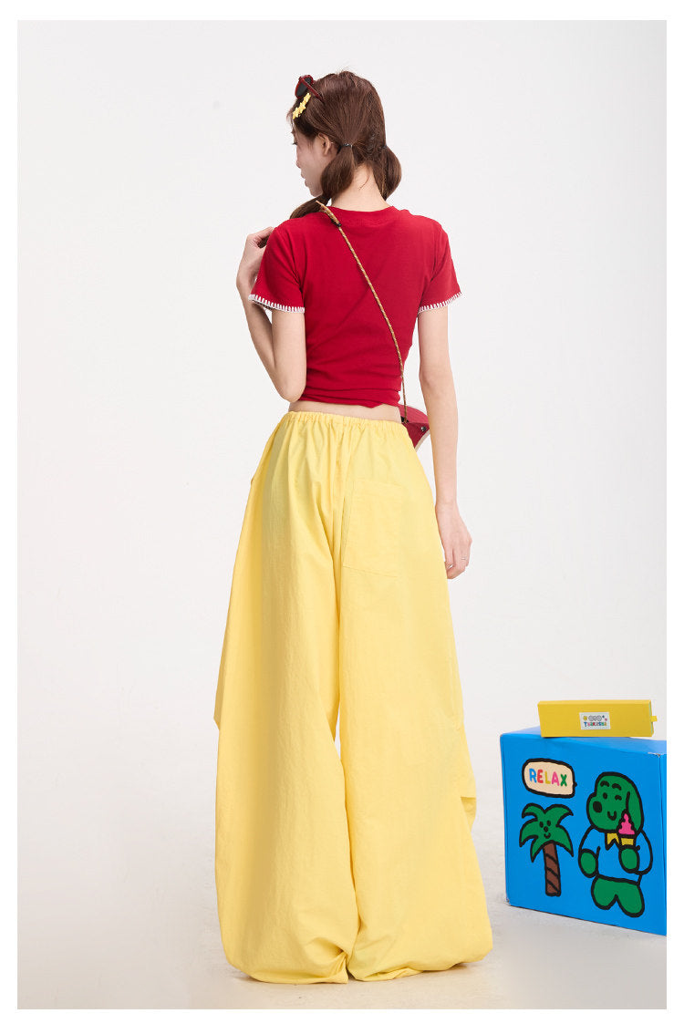 Red Star Baby Tee & Yellow Wide-Leg Pants
