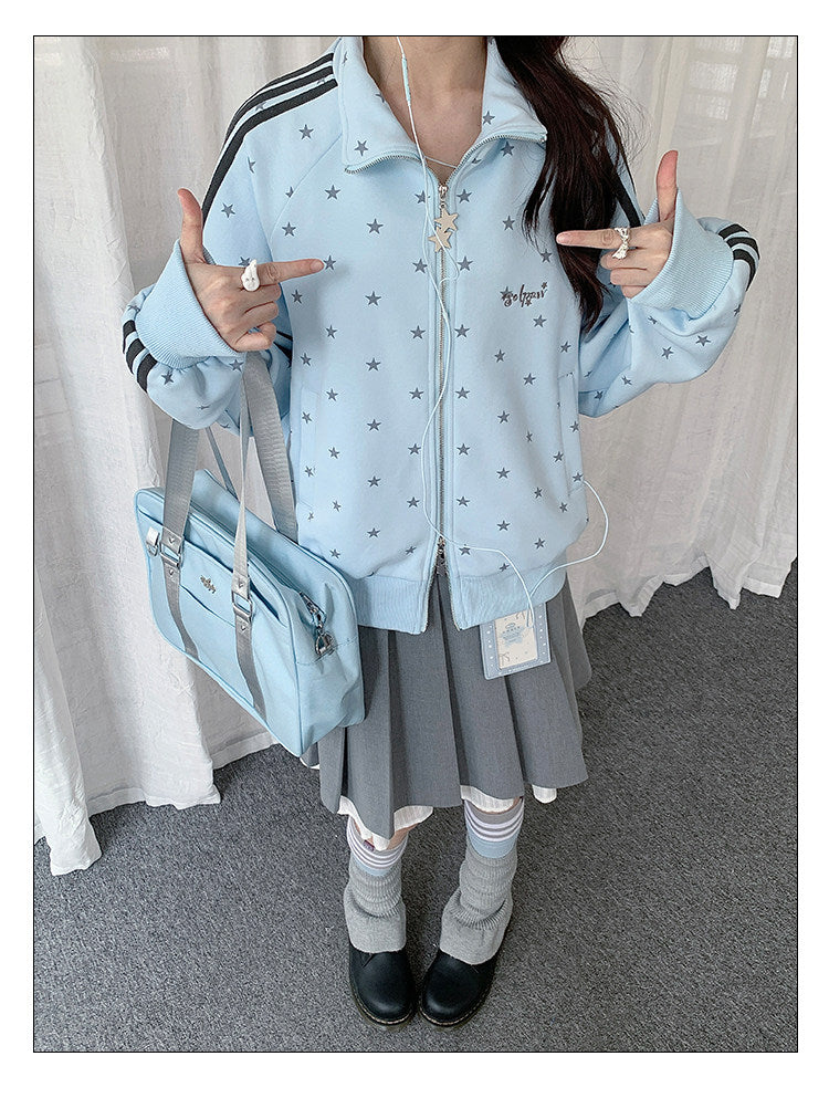 Star Print Double-Zip Track Jacket