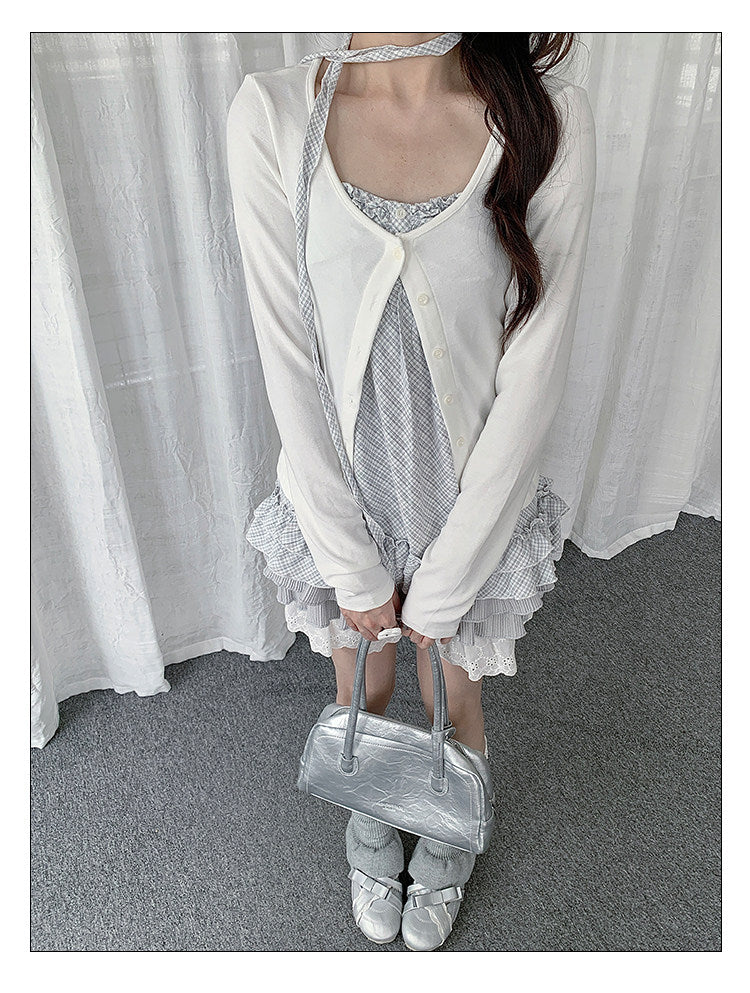 Ruffle Cami & Soft Cardigan Two-Piece Layered Top Set