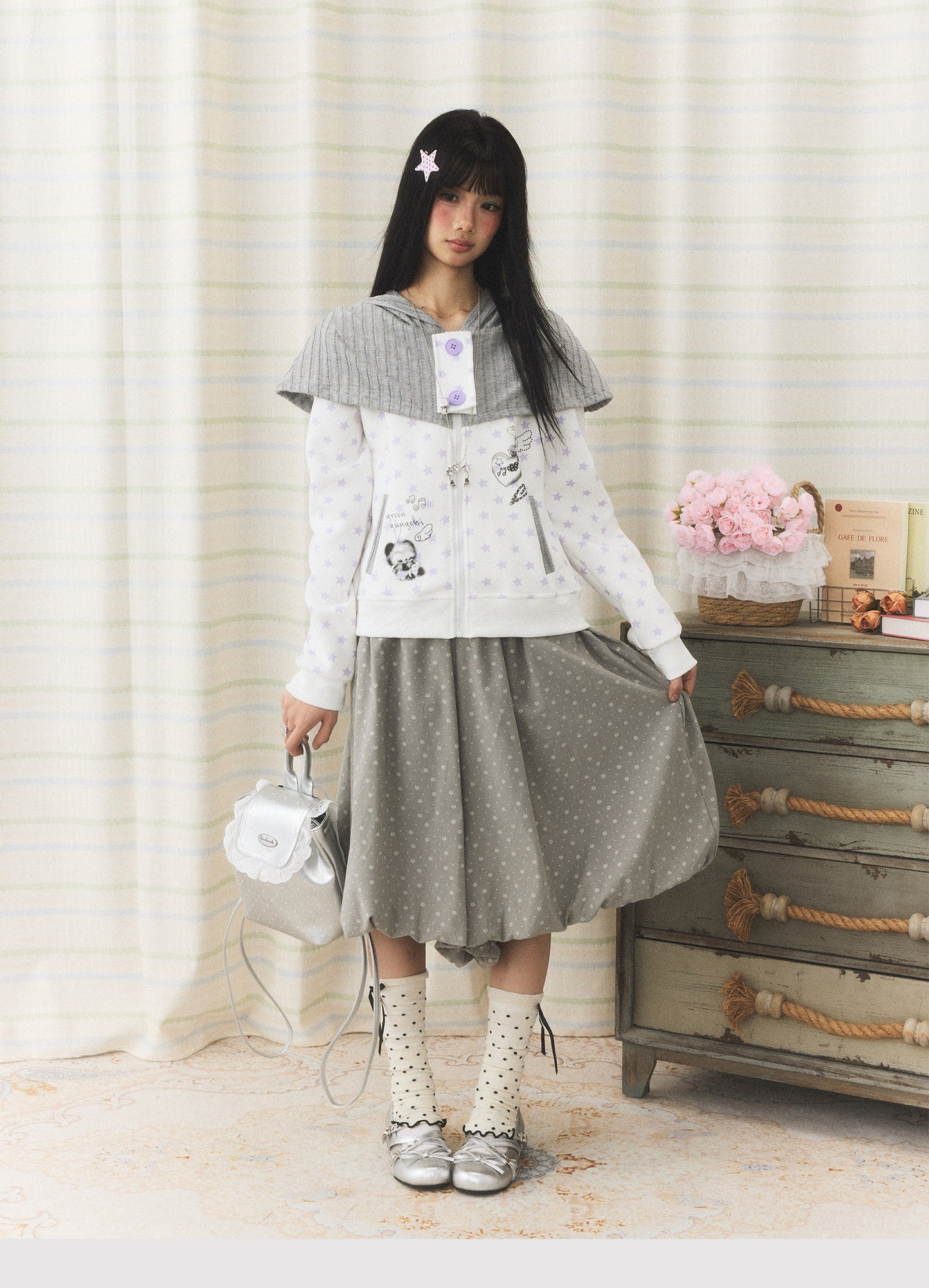 Starfall Cape-Layer Zip-Up Hoodie