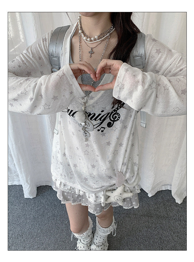 Star Veil Halter Two-Piece Long Sleeve Top Set