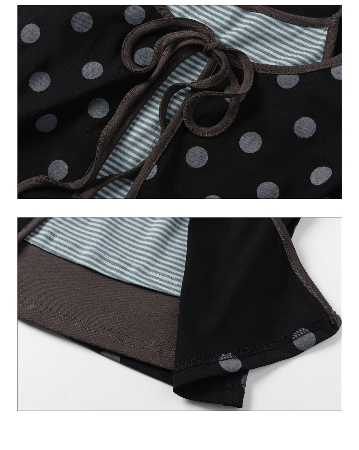 Polka Dot Tie-Front Layered Halter Long Sleeve Top